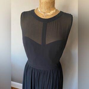 100% Mulberry Silk Black Maxi Dress Sheer Bodice Sleeveless Elegant Evening L